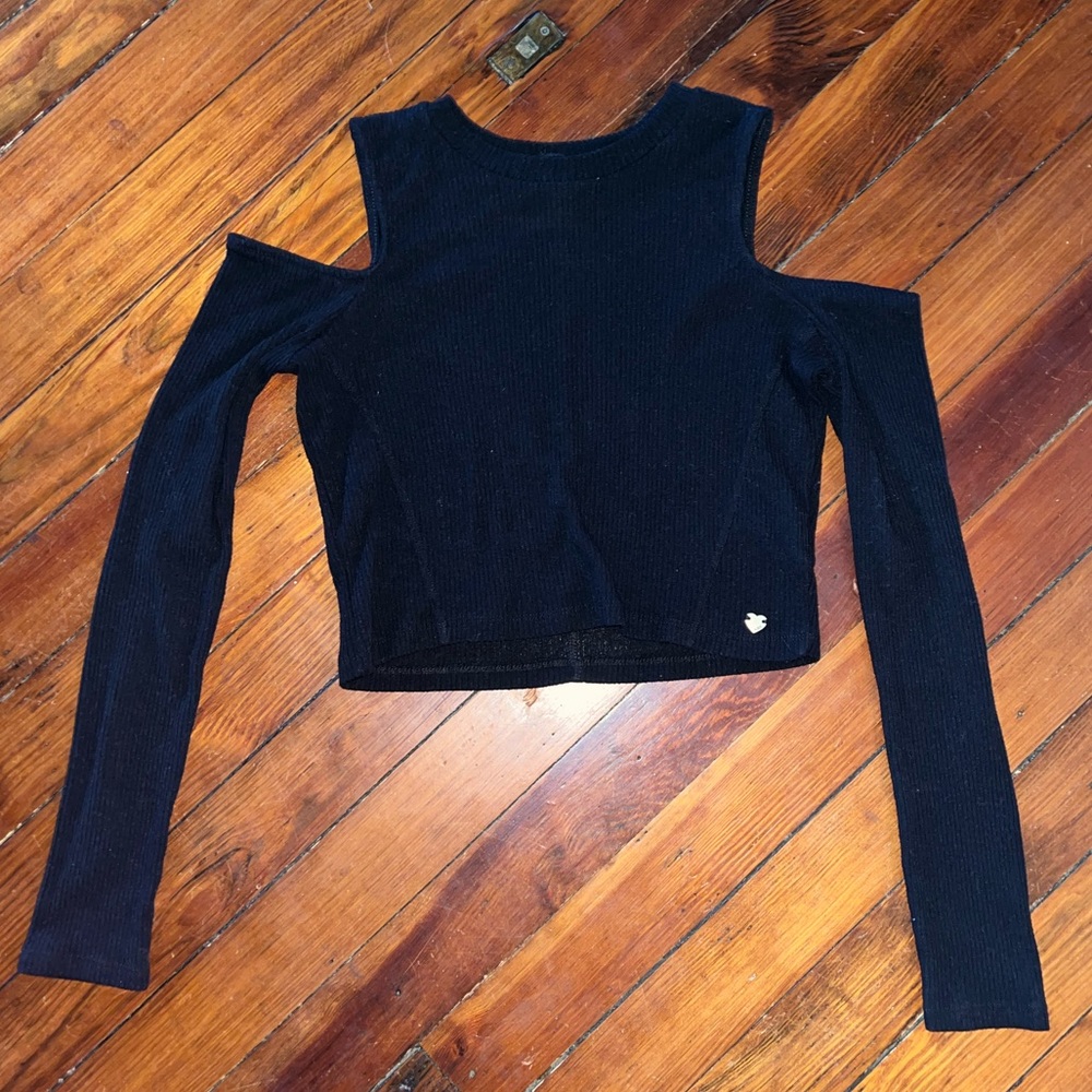 Kendall & Kylie black sweater crop top with cut out shoulders, size large